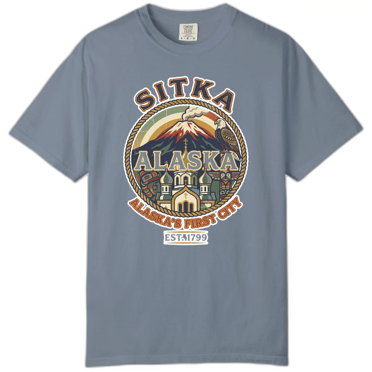 Sitka Alaska's First City Badge Comfort Color in Blue Jean