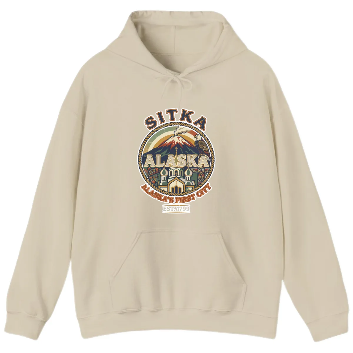 Sitka Alaska's First City Badge Hoodie in Sand