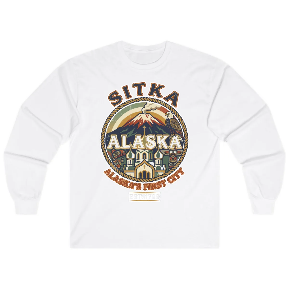 Sitka Alaska's First City Badge Long Sleeve in White