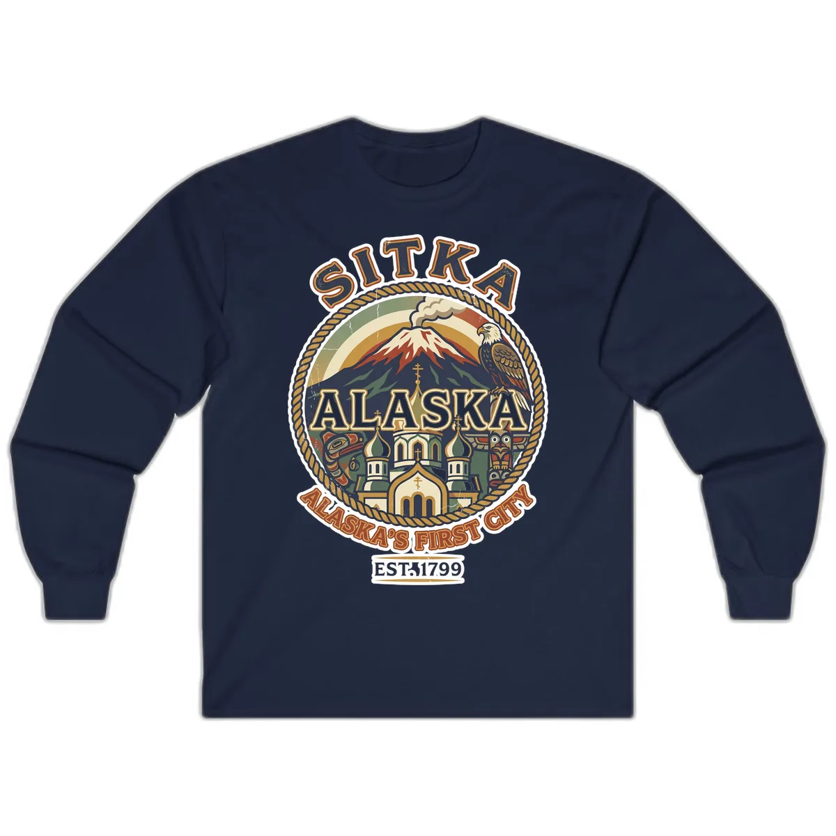 Sitka Alaska's First City Badge Long Sleeve in Navy