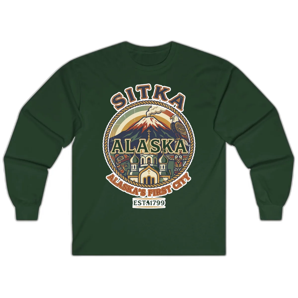 Sitka Alaska's First City Badge Long Sleeve in Forest Green