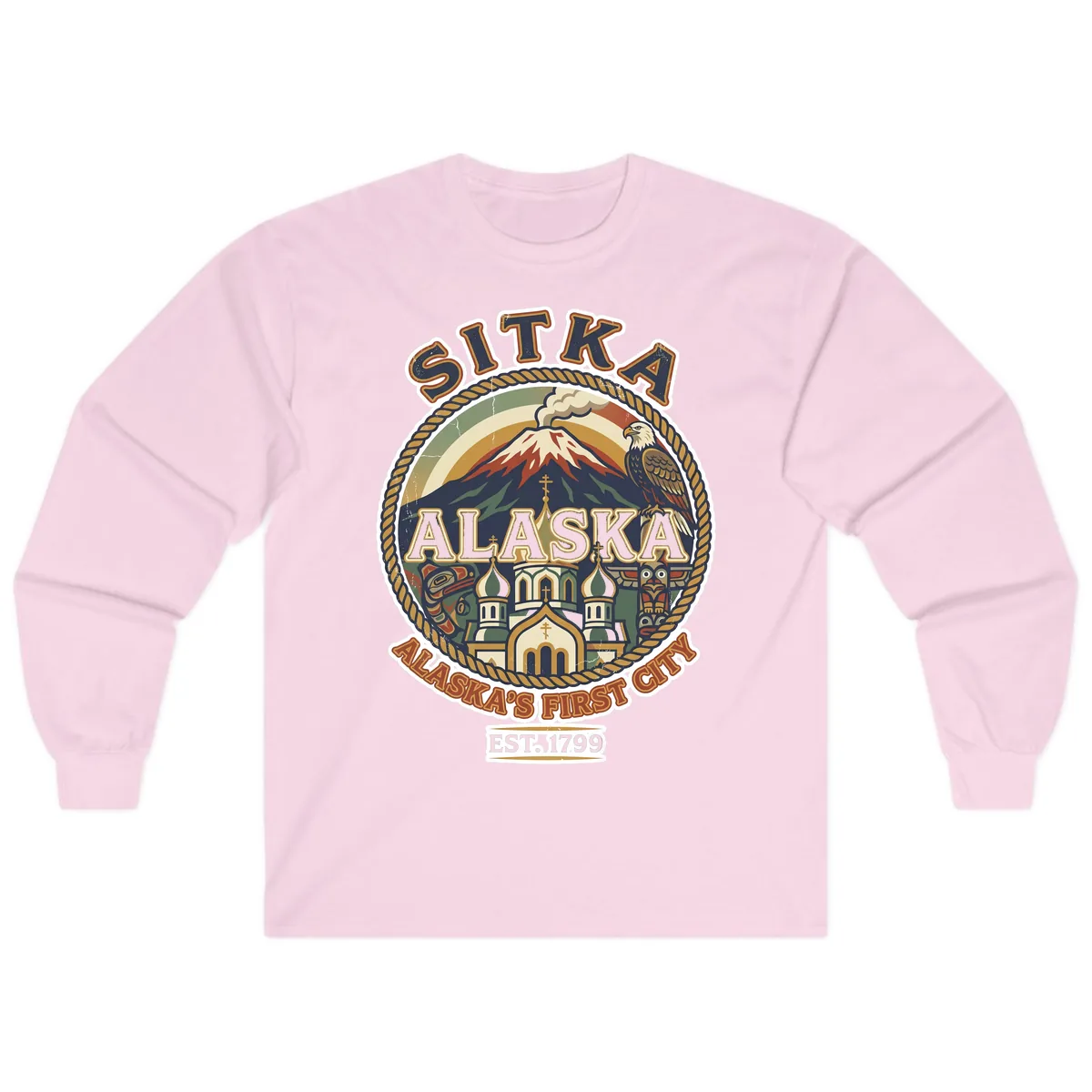 Sitka Alaska's First City Badge Long Sleeve in Light Pink