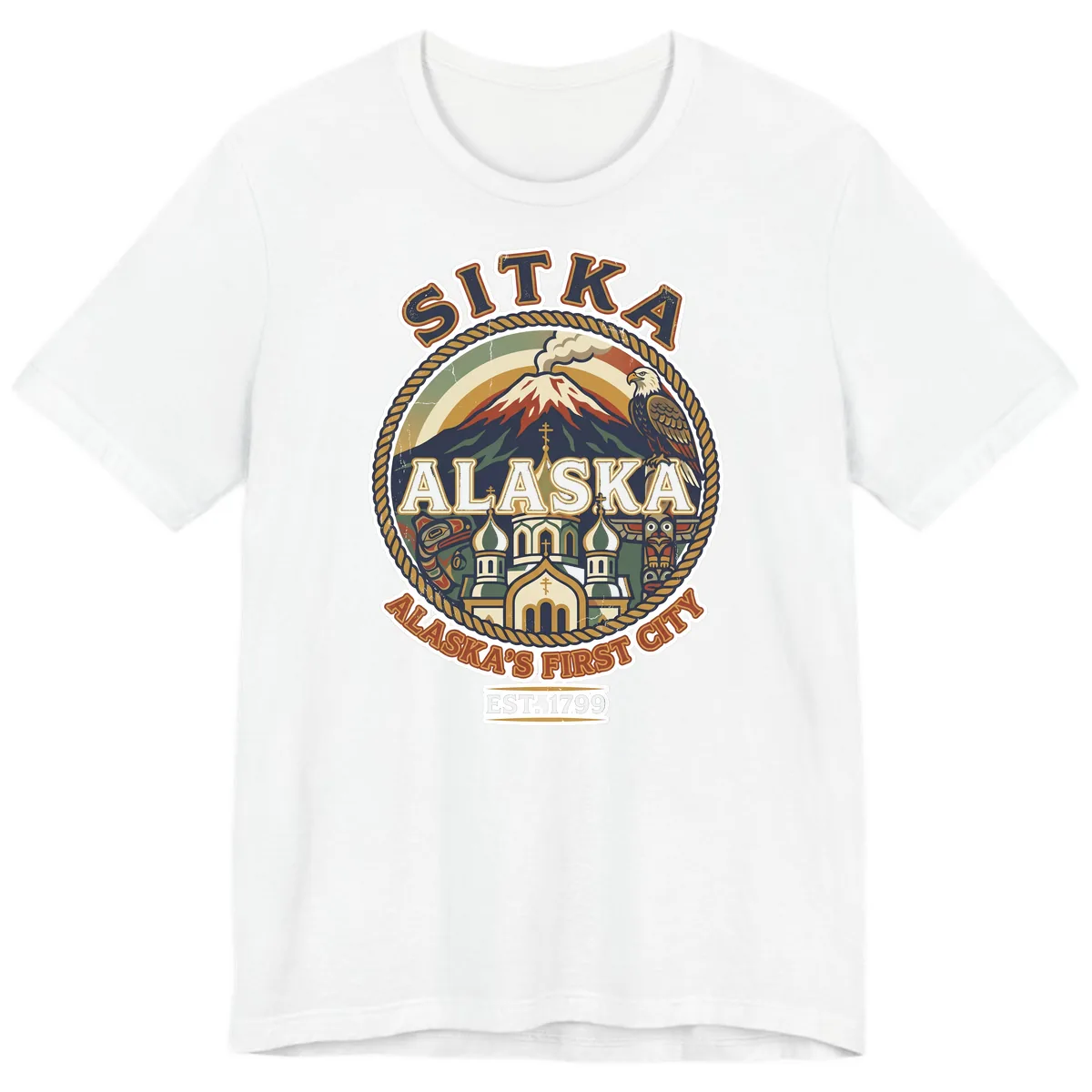 Sitka Alaska's First City Badge Premium T-Shirt in White
