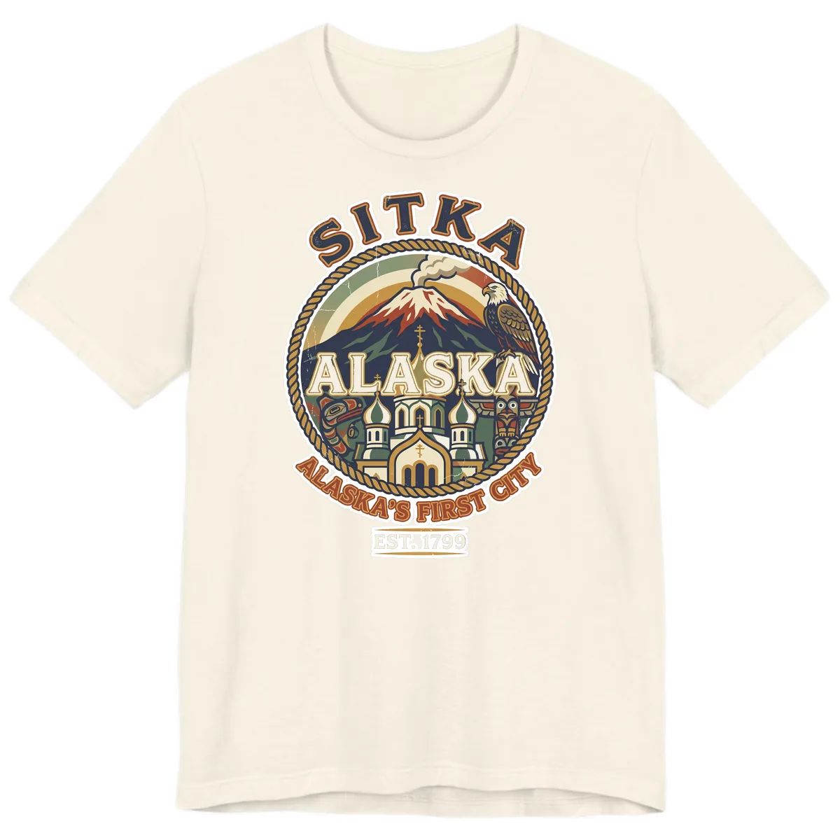 Sitka Alaska's First City Badge Premium T-Shirt in Natural