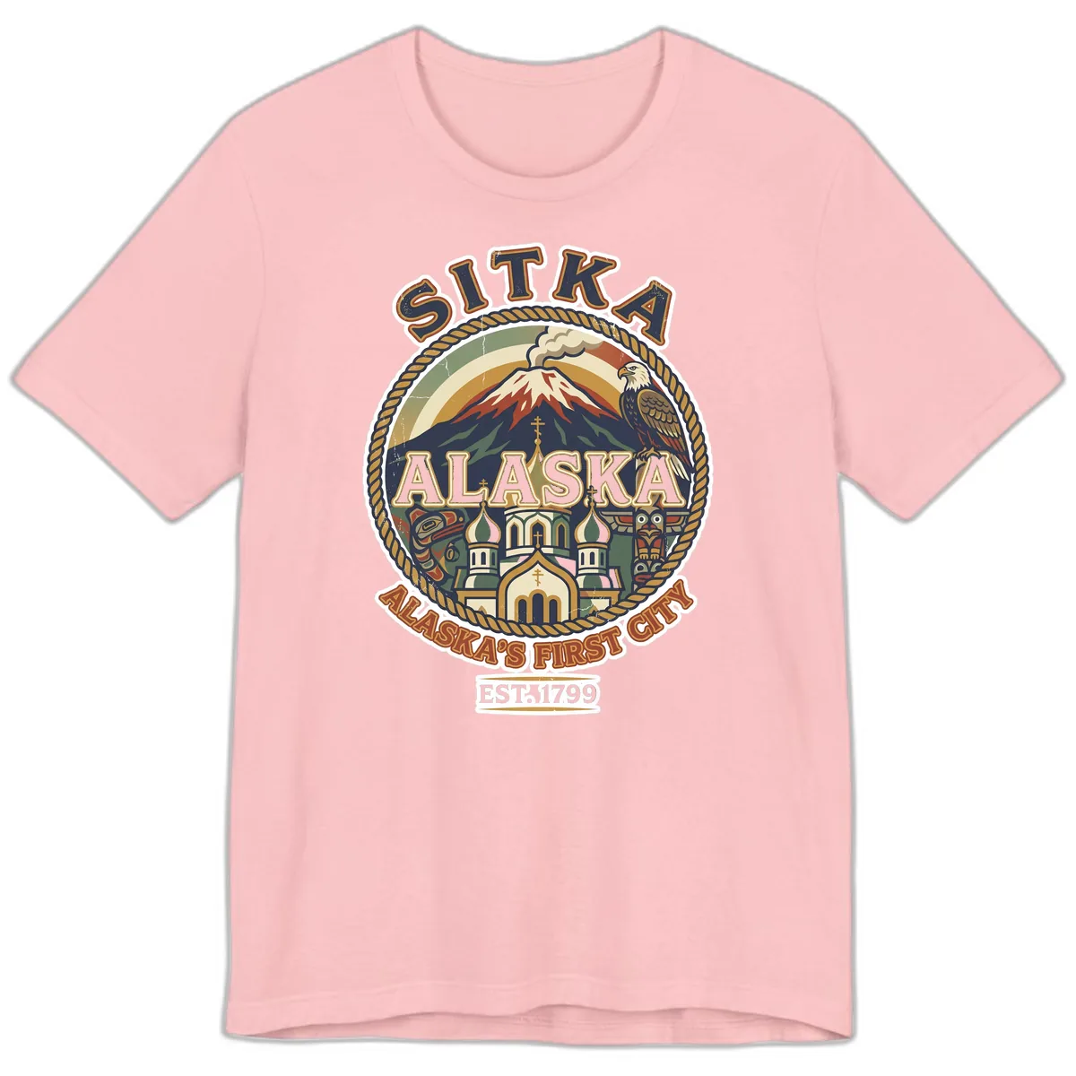 Sitka Alaska's First City Badge Premium T-Shirt in Pink