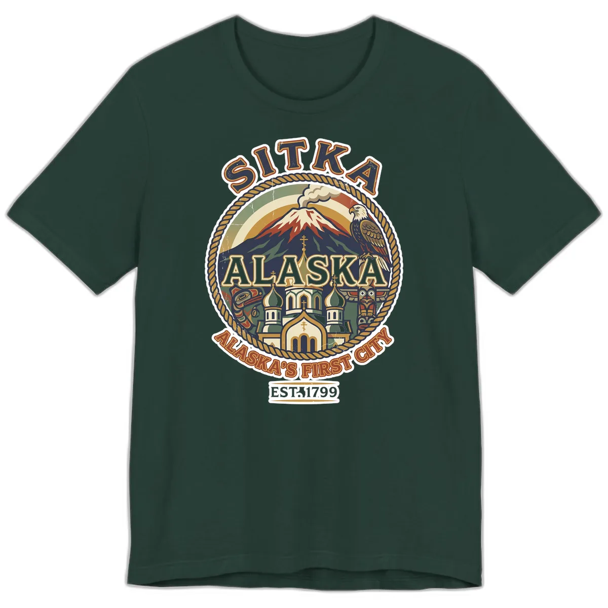 Sitka Alaska's First City Badge Premium T-Shirt in Forest