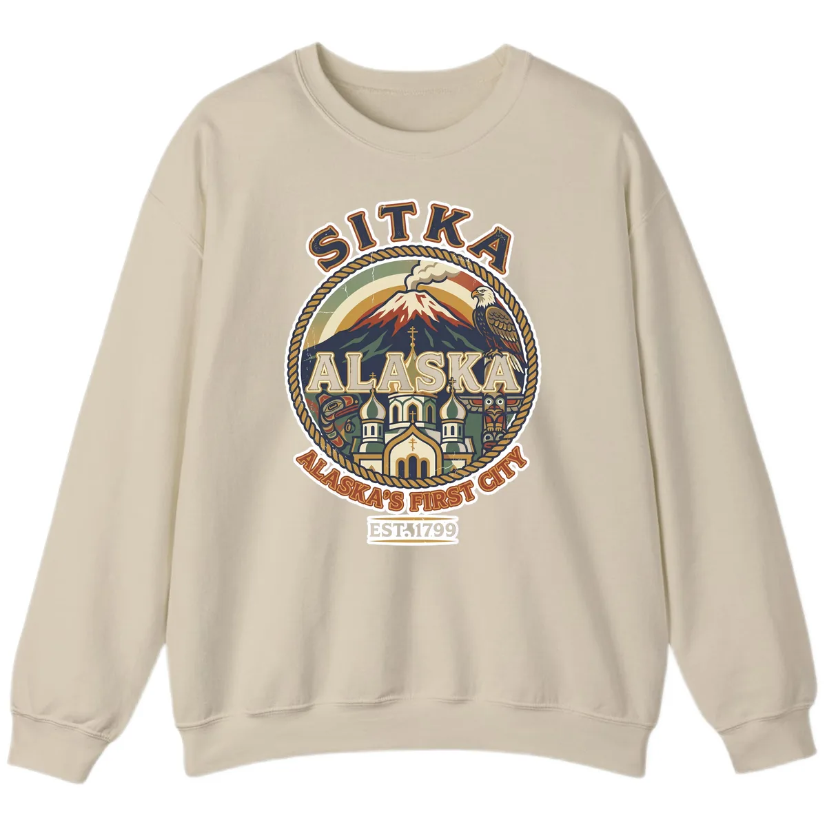 Sitka Alaska's First City Badge Sweatshirt in Sand