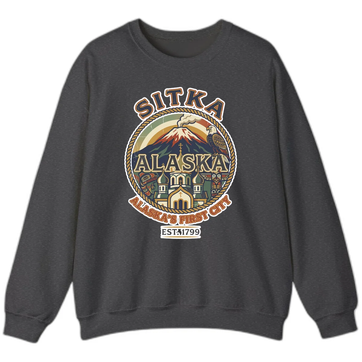 Sitka Alaska's First City Badge Sweatshirt in Dark Heather