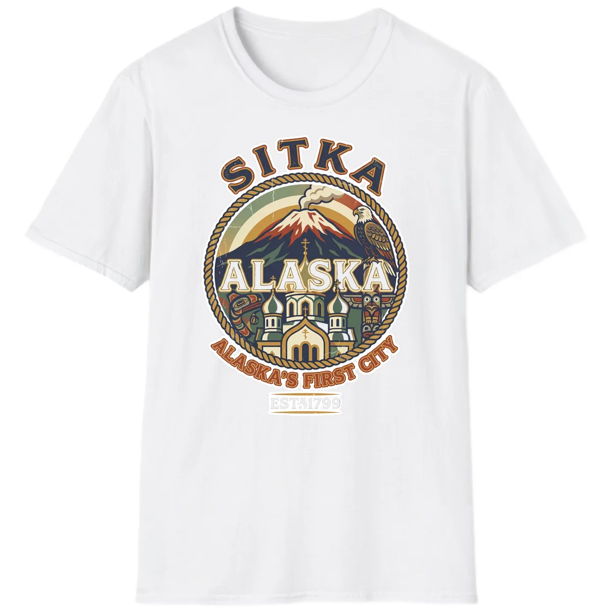 Sitka Alaska's First City Badge T-Shirt in White