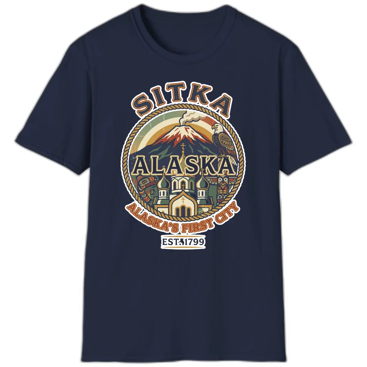 Sitka Alaska's First City Badge T-Shirt in Navy