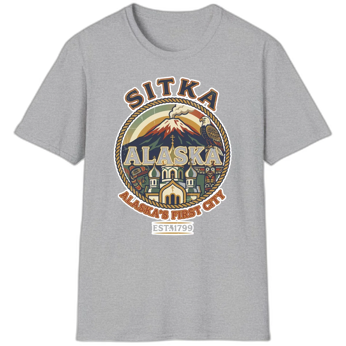 Sitka Alaska's First City Badge T-Shirt in Sport Grey