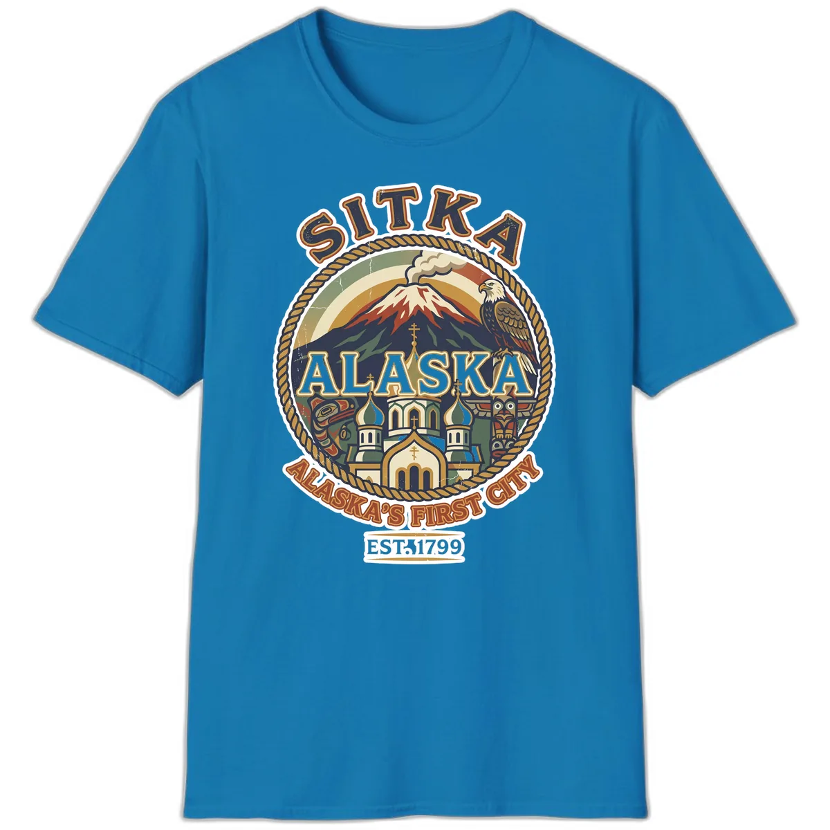 Sitka Alaska's First City Badge T-Shirt in Sapphire