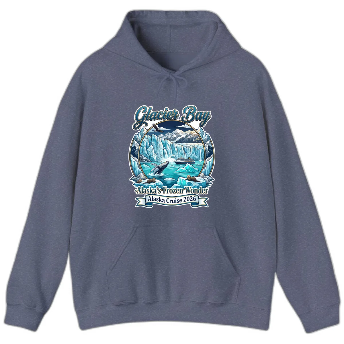 Glacier Bay Alaska's Frozen Wonder Hoodie in Heather Navy
