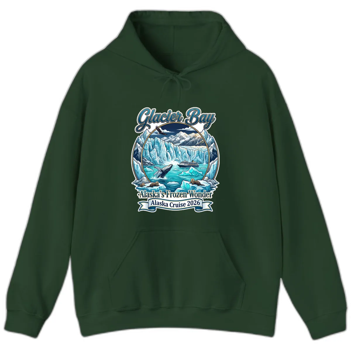 Glacier Bay Alaska's Frozen Wonder Hoodie in Forest Green