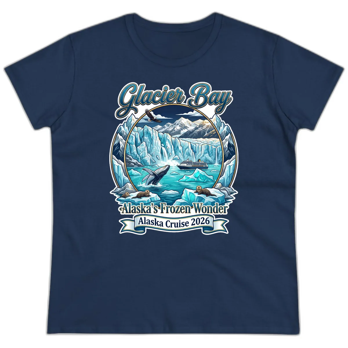 Glacier Bay Alaska's Frozen Wonder Ladies Tee in Navy