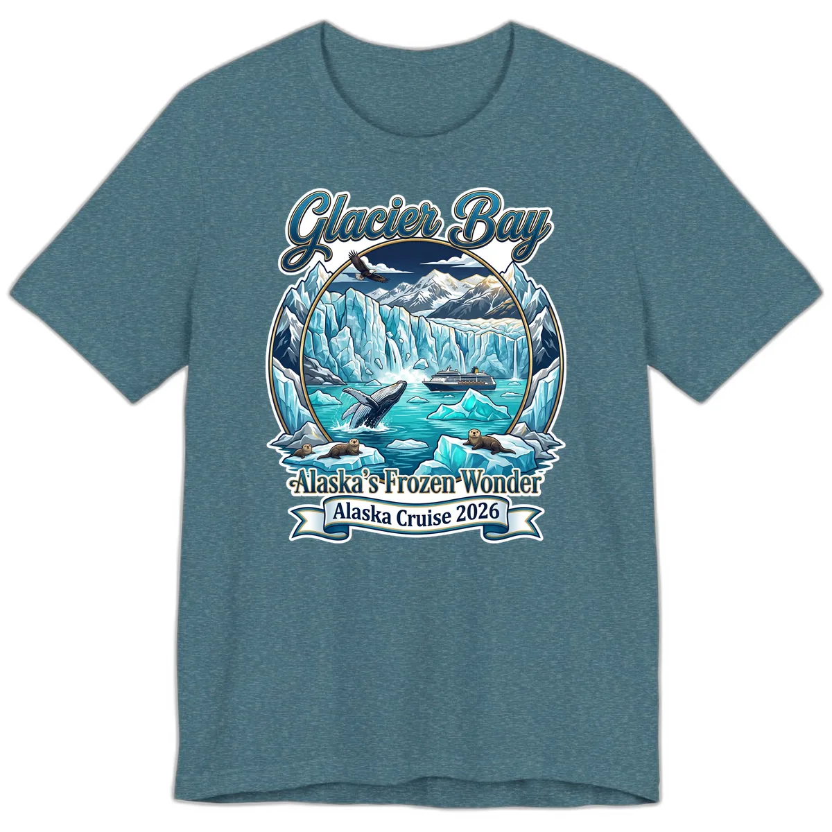 Glacier Bay Alaska's Frozen Wonder Premium T-Shirt in Heather Deep Teal