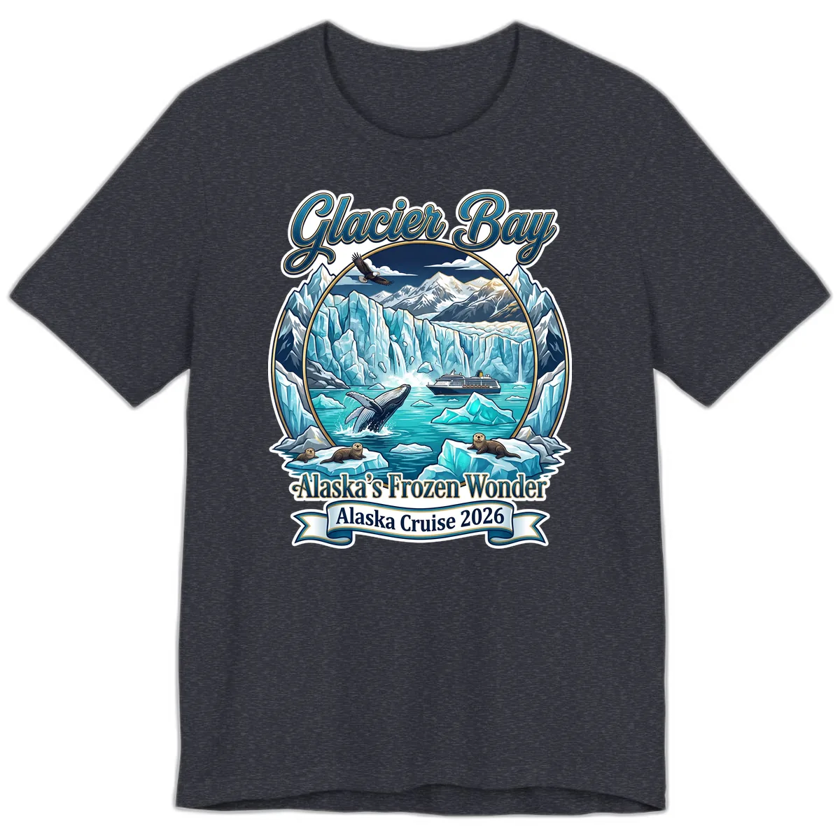 Glacier Bay Alaska's Frozen Wonder Premium T-Shirt in Heather Navy