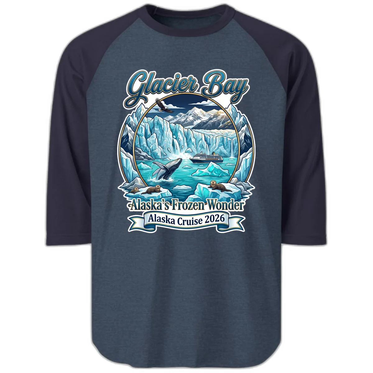 Glacier Bay Alaska's Frozen Wonder Raglan 3/4 in Heather Denim Navy
