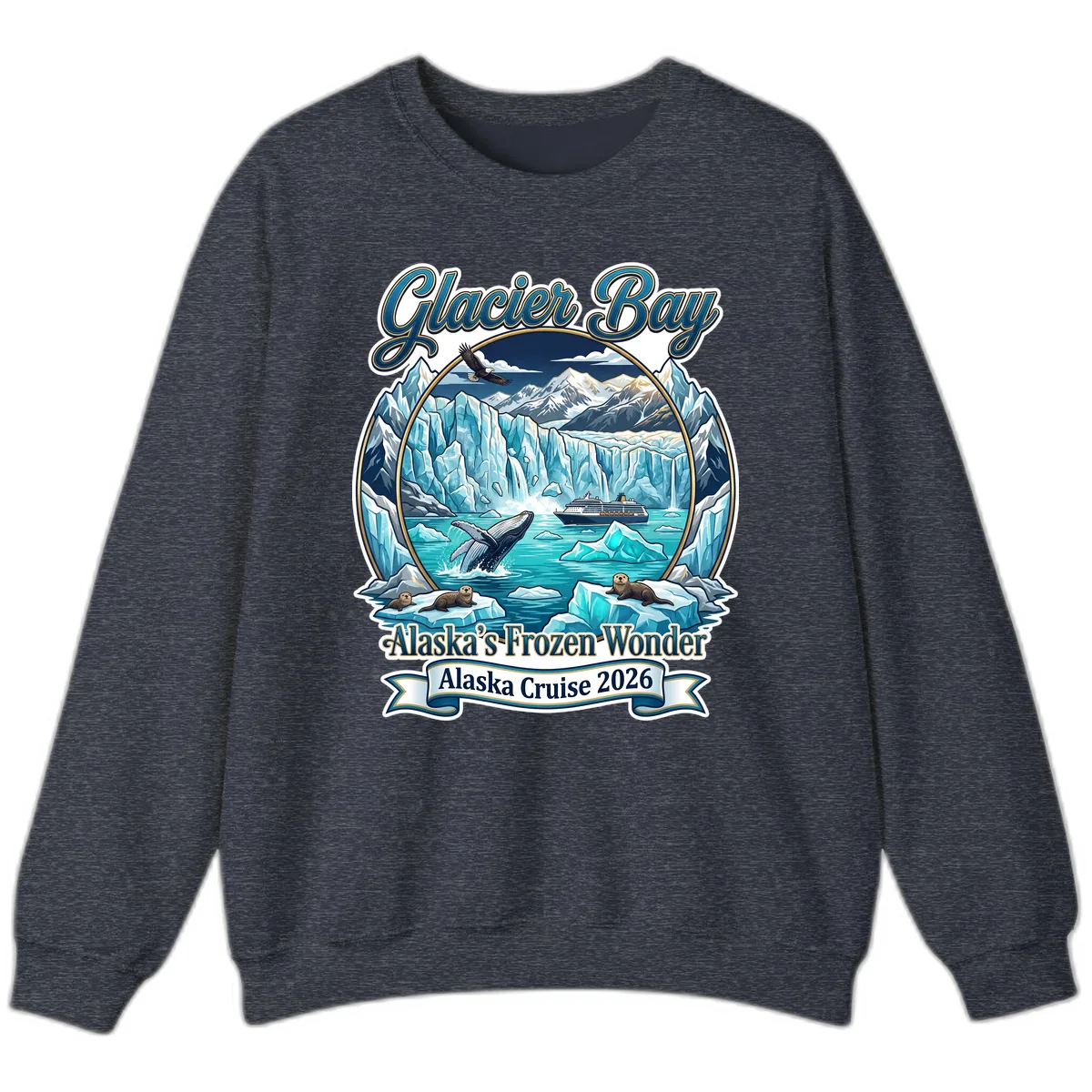 Glacier Bay Alaska's Frozen Wonder Sweatshirt in Heather Sport Dark Navy