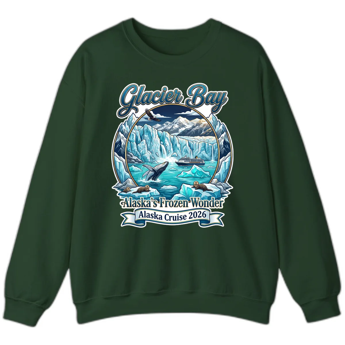 Glacier Bay Alaska's Frozen Wonder Sweatshirt in Forest Green