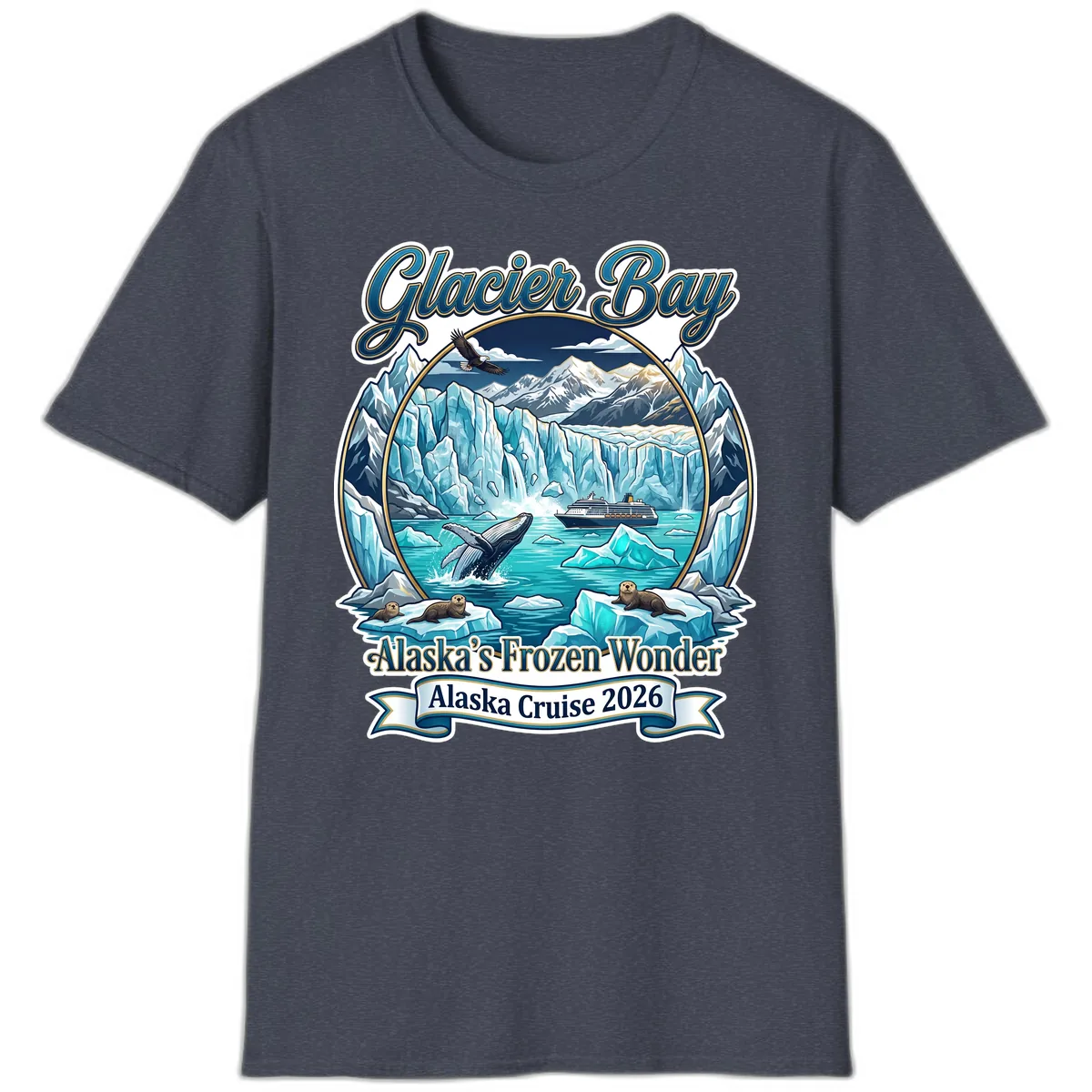 Glacier Bay Alaska's Frozen Wonder T-Shirt in Heather Navy