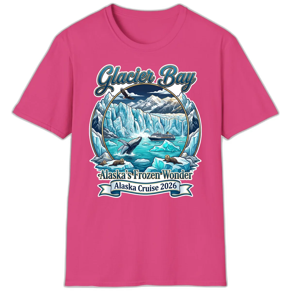 Glacier Bay Alaska's Frozen Wonder T-Shirt in Heliconia