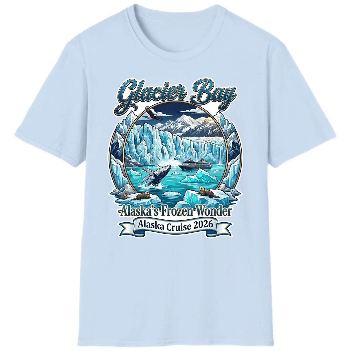 Glacier Bay Alaska's Frozen Wonder T-Shirt in Light Blue