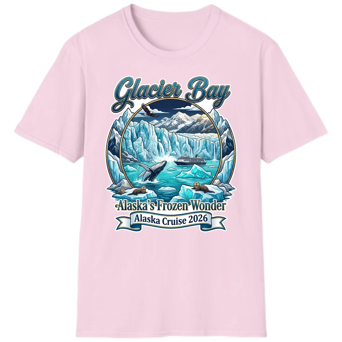 Glacier Bay Alaska's Frozen Wonder T-Shirt in Light Pink