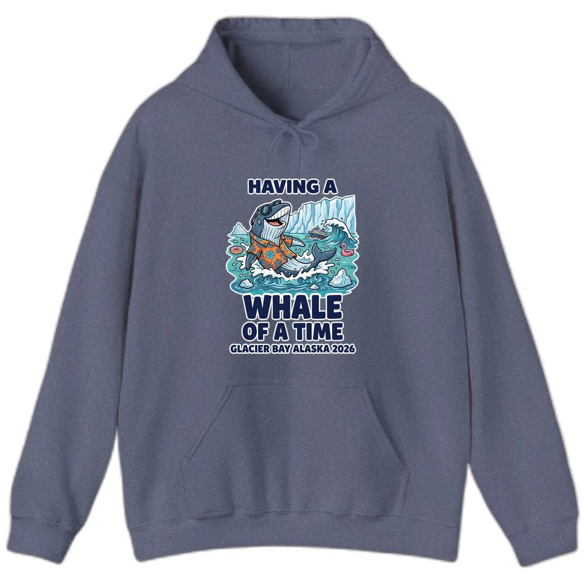 Having A Whale Of A Time Glacier Bay Hoodie in Heather Navy
