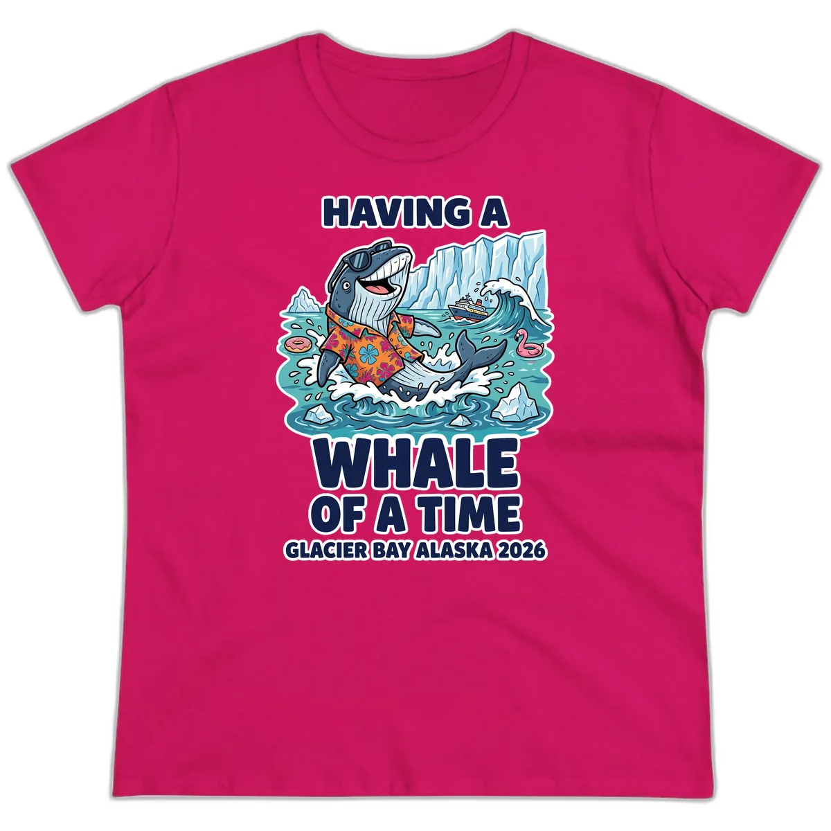 Having A Whale Of A Time Glacier Bay Ladies Tee in Heliconia
