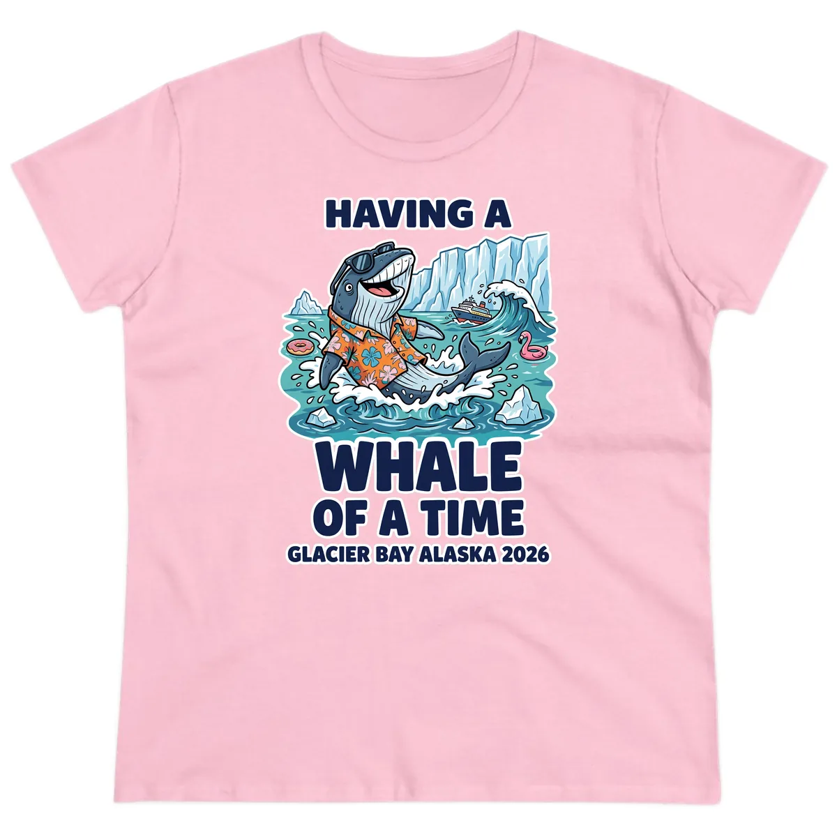 Having A Whale Of A Time Glacier Bay Ladies Tee in Light Pink
