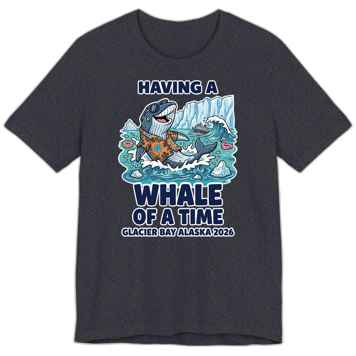 Having A Whale Of A Time Glacier Bay Premium T-Shirt in Heather Navy