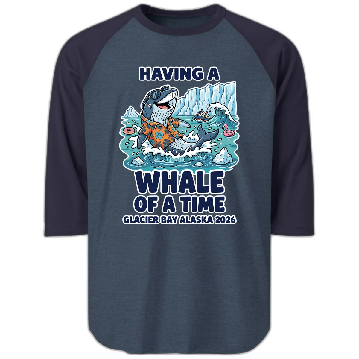 Having A Whale Of A Time Glacier Bay Raglan 3/4 in Heather Denim Navy