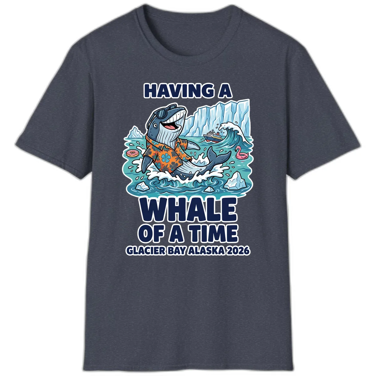Having A Whale Of A Time Glacier Bay T-Shirt in Heather Navy