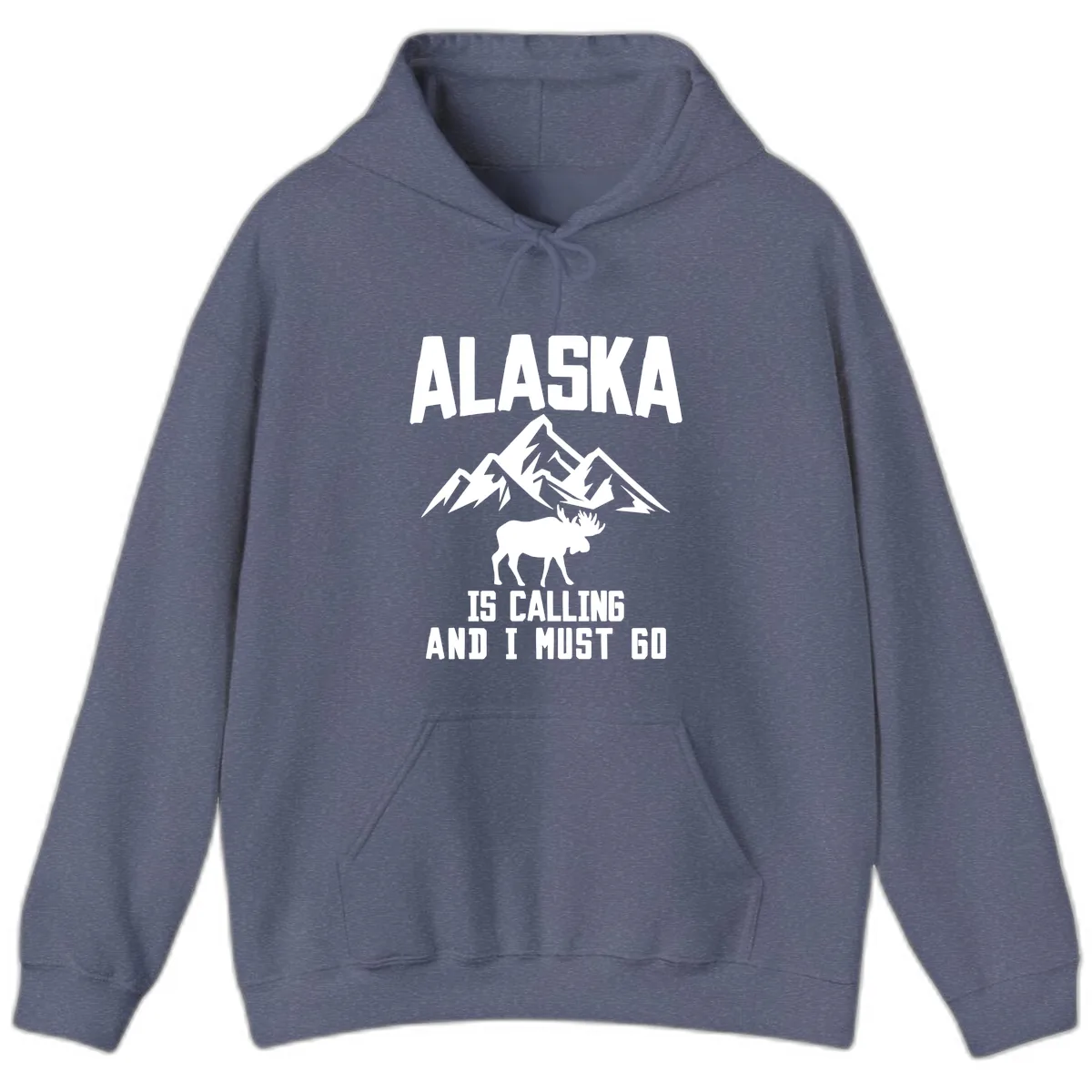 Alaska Is Calling Moose Mountains Hoodie in Heather Navy