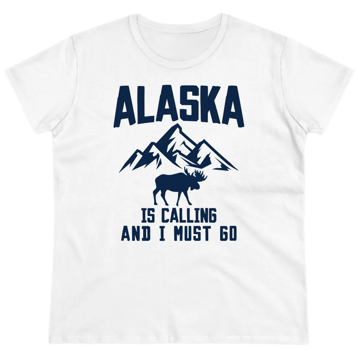 Alaska Is Calling Moose Mountains Ladies Tee in White