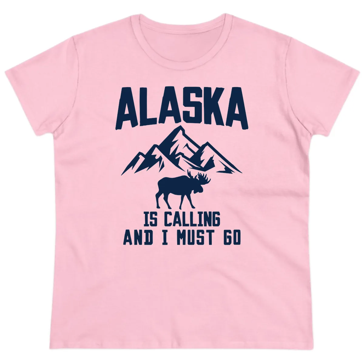 Alaska Is Calling Moose Mountains Ladies Tee in Light Pink