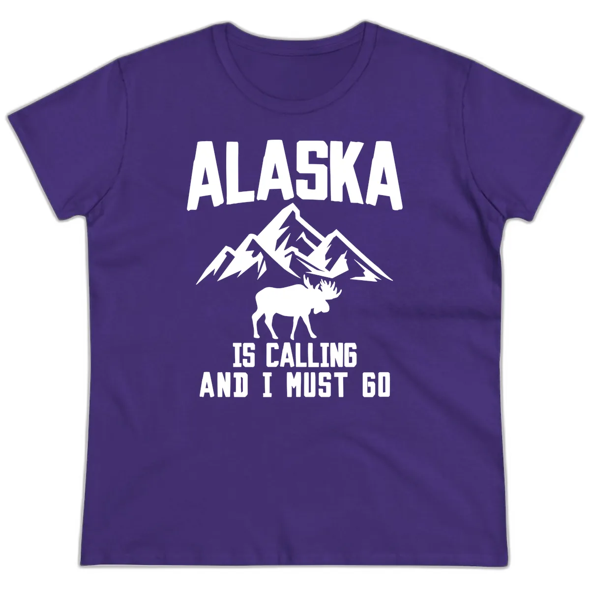 Alaska Is Calling Moose Mountains Ladies Tee in Purple
