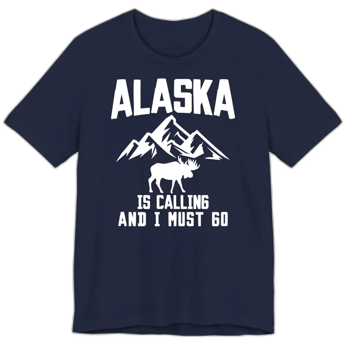 Alaska Is Calling Moose Mountains Premium T-Shirt in Navy
