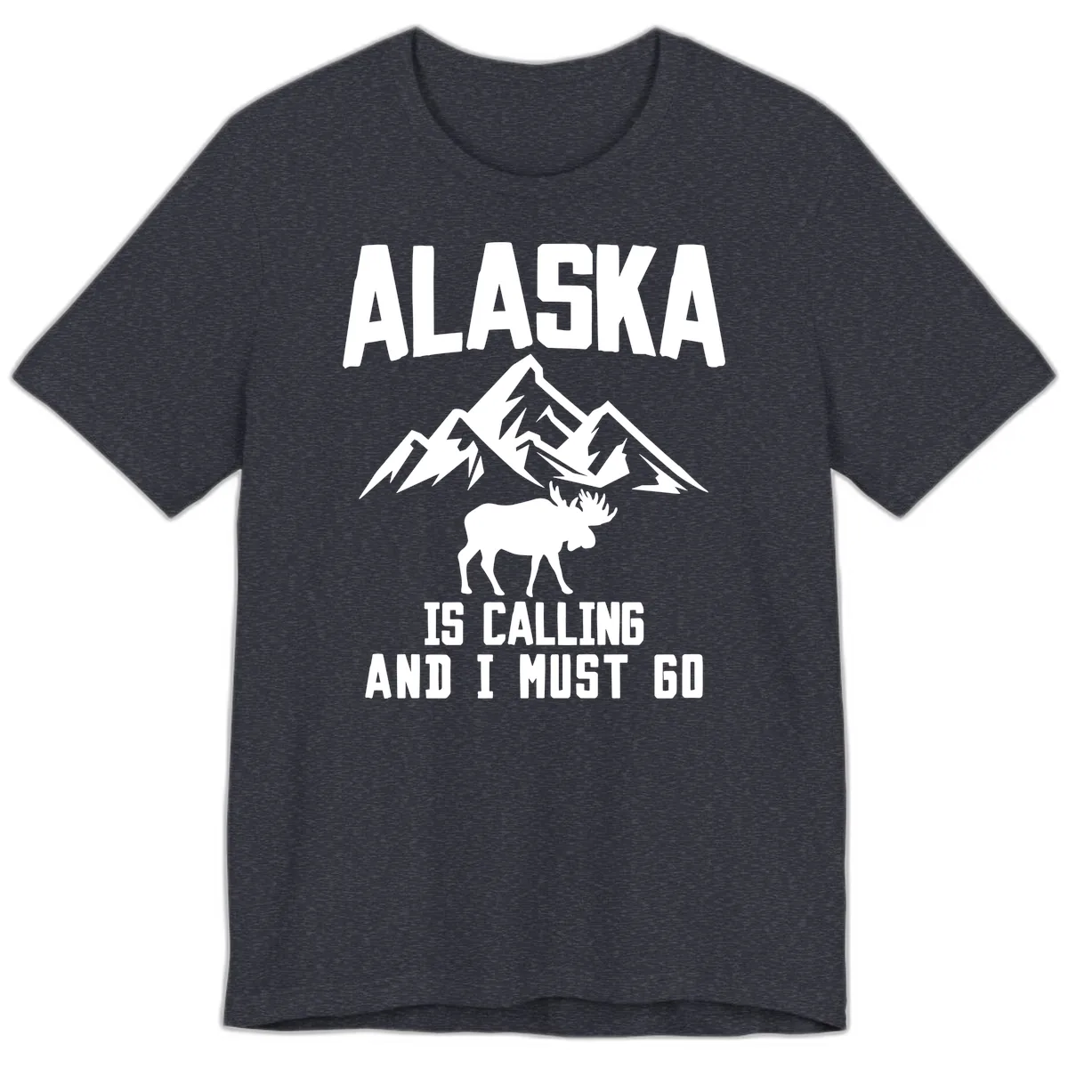 Alaska Is Calling Moose Mountains Premium T-Shirt in Heather Navy