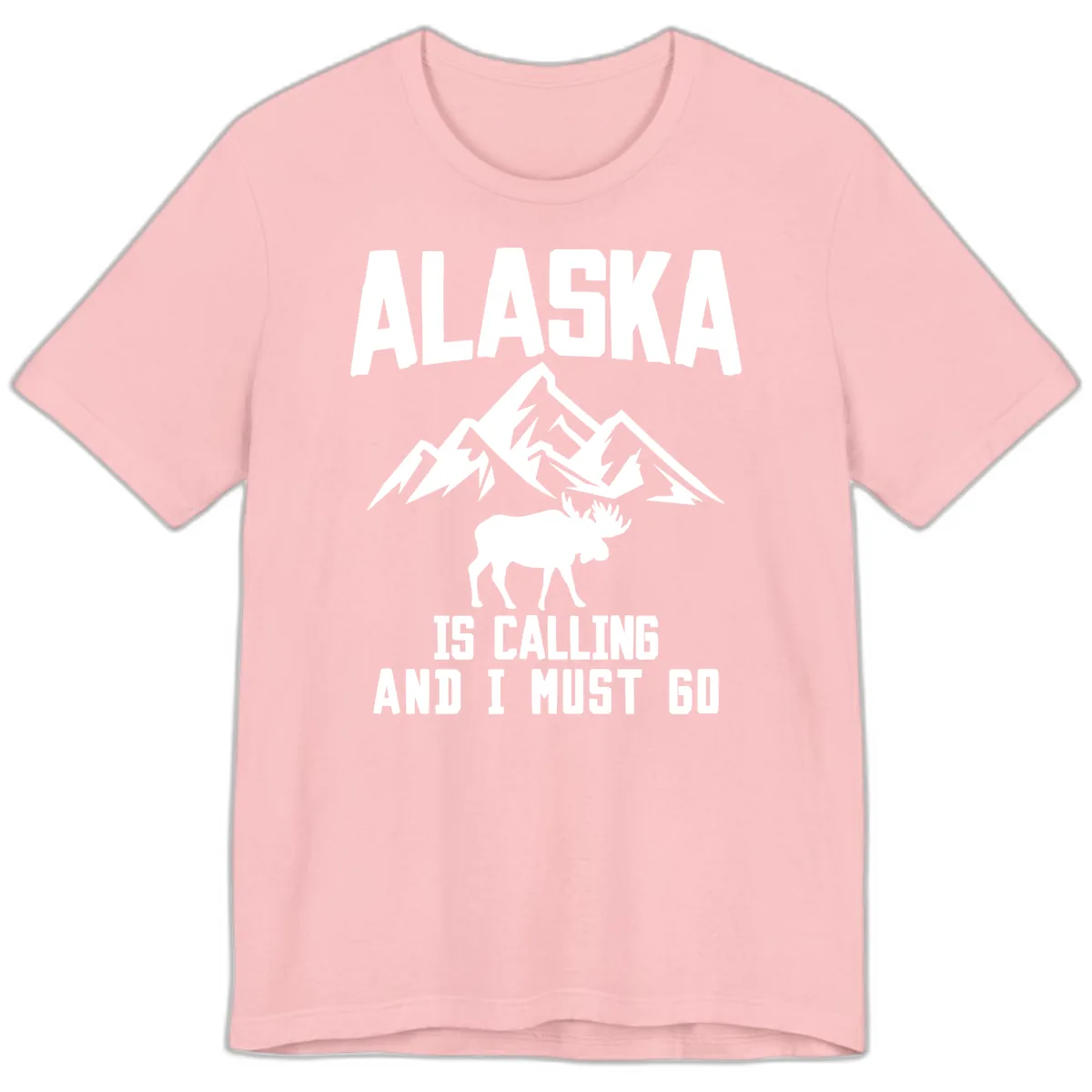 Alaska Is Calling Moose Mountains Premium T-Shirt in Pink
