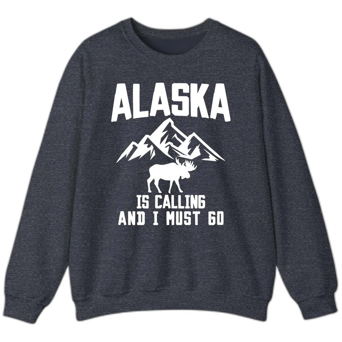 Alaska Is Calling Moose Mountains Sweatshirt in Heather Sport Dark Navy