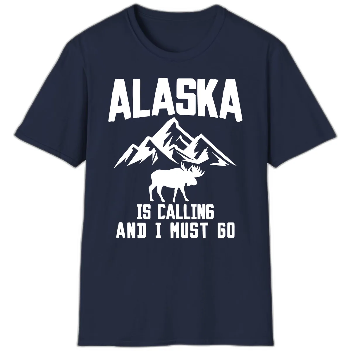 Alaska Is Calling Moose Mountains T-Shirt in Navy