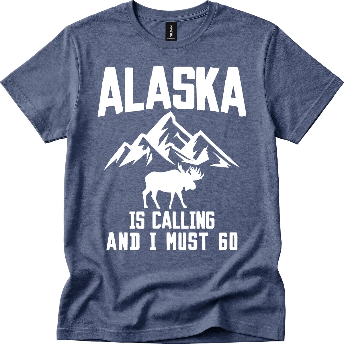 Alaska Is Calling Moose Mountains T-Shirt in Heather Navy