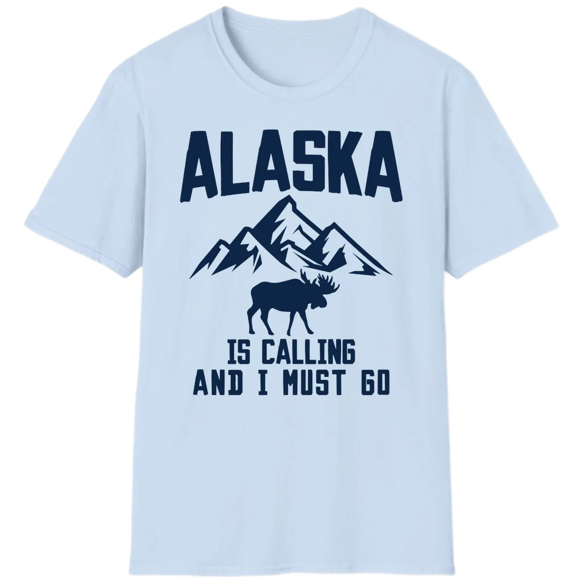 Alaska Is Calling Moose Mountains T-Shirt in Light Blue