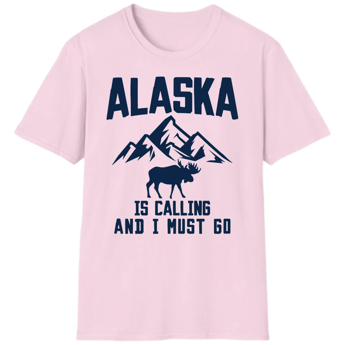 Alaska Is Calling Moose Mountains T-Shirt in Light Pink