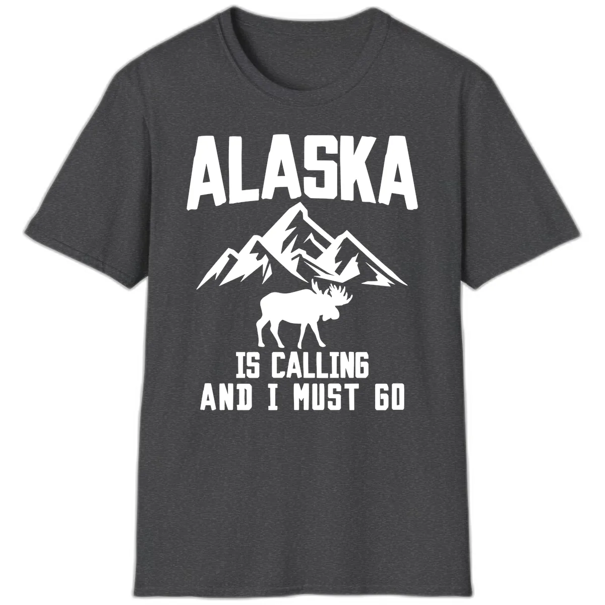 Alaska Is Calling Moose Mountains T-Shirt in Dark Heather