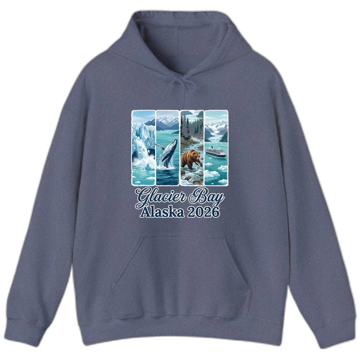 Glacier Bay Alaska 2026 Adventure Hoodie in Heather Navy