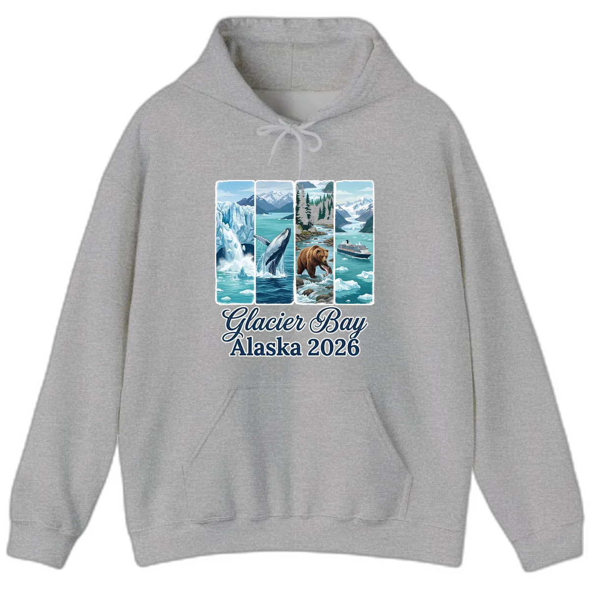 Glacier Bay Alaska 2026 Adventure Hoodie in Sport Grey