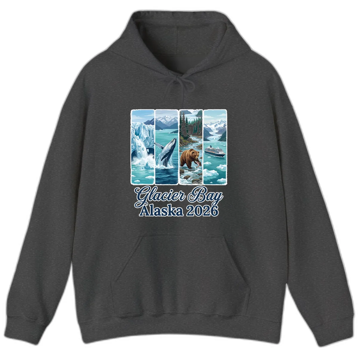 Glacier Bay Alaska 2026 Adventure Hoodie in Dark Heather